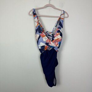 Cupshe Deep Ocean Wrap Front Cutout Tummy Control One Piece Size 3X